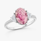 18K Solid Gold Ingrid Fancy Pink Oval Trilogy Lab Diamond Ring