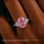 18K Solid Gold Ingrid Fancy Pink Oval Trilogy Lab Diamond Ring