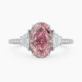 Ingrid Trilogy (Trapezoid Side Diamonds) Fancy Pink Oval Lab Grown Diamond Engagement Ring in White Gold 18K
