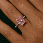 18K Solid Gold Pink Radiant Pavé Diamond Ring