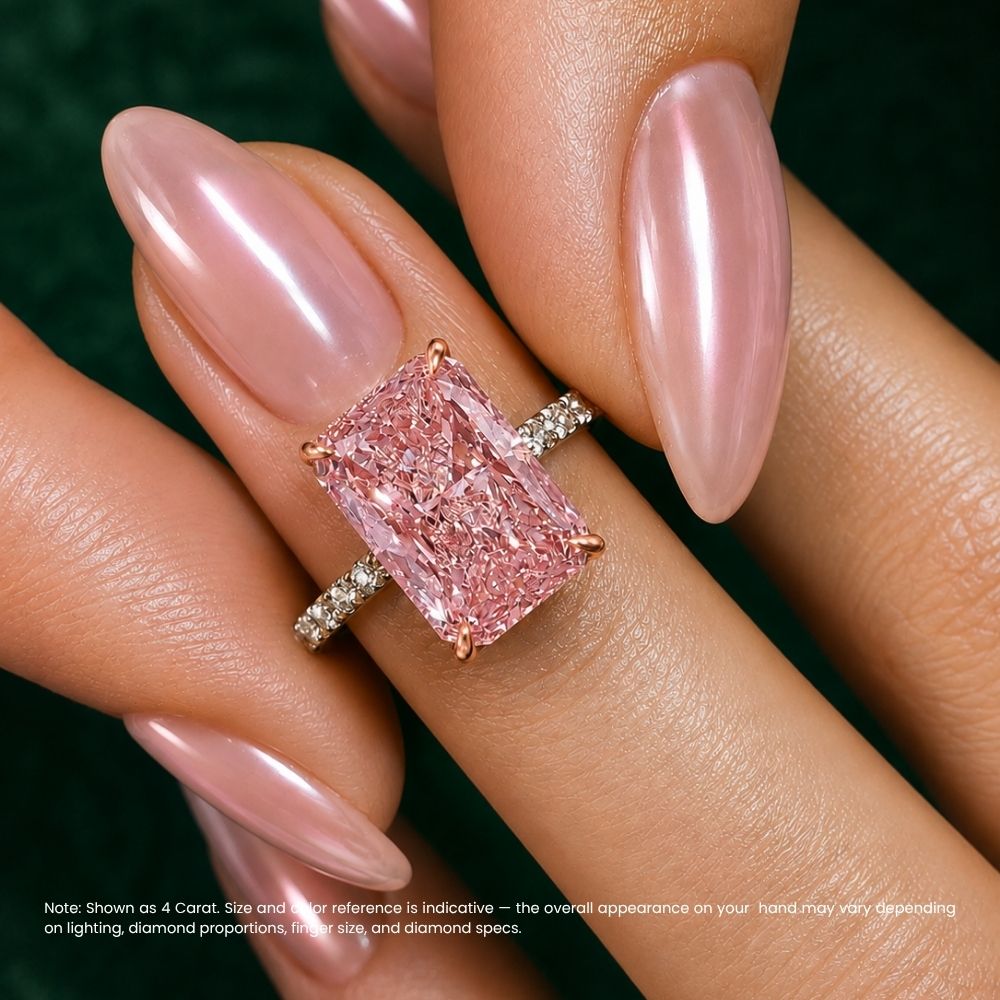18K Solid Gold Pink Radiant Pavé Diamond Ring