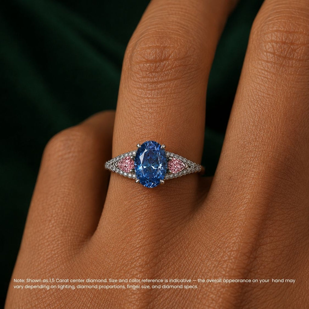 18K Solid Gold Anastasia Fancy Blue Oval Accent Lab Diamond Ring