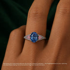 18K Solid Gold Anastasia Fancy Blue Oval Accent Lab Diamond Ring