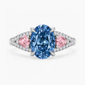18K Solid Gold Anastasia Fancy Blue Oval Accent Lab Diamond Ring