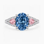 18K Solid Gold Anastasia Fancy Blue Oval Accent Lab Diamond Ring