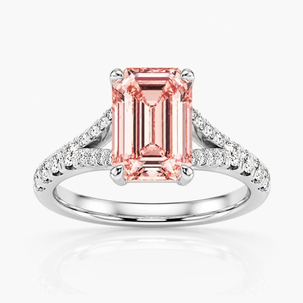 18K Solid Gold Split Pavé Fancy Pink Emerald Lab Diamond Ring