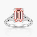 18K Solid Gold Split Pavé Fancy Pink Emerald Lab Diamond Ring