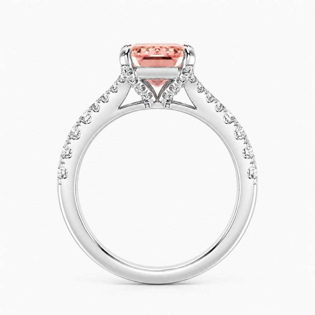 18K Solid Gold Split Pavé Fancy Pink Emerald Lab Diamond Ring