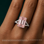 18K Solid Gold Split Pavé Fancy Pink Emerald Lab Diamond Ring