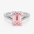 18K Solid Gold Split Pavé Fancy Pink Emerald Lab Diamond Ring