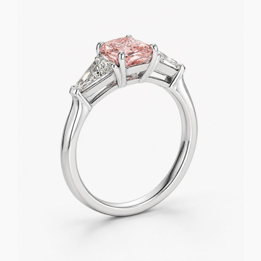 18K Solid Gold Fancy Pink Cushion Trilogy Lab Diamond Ring