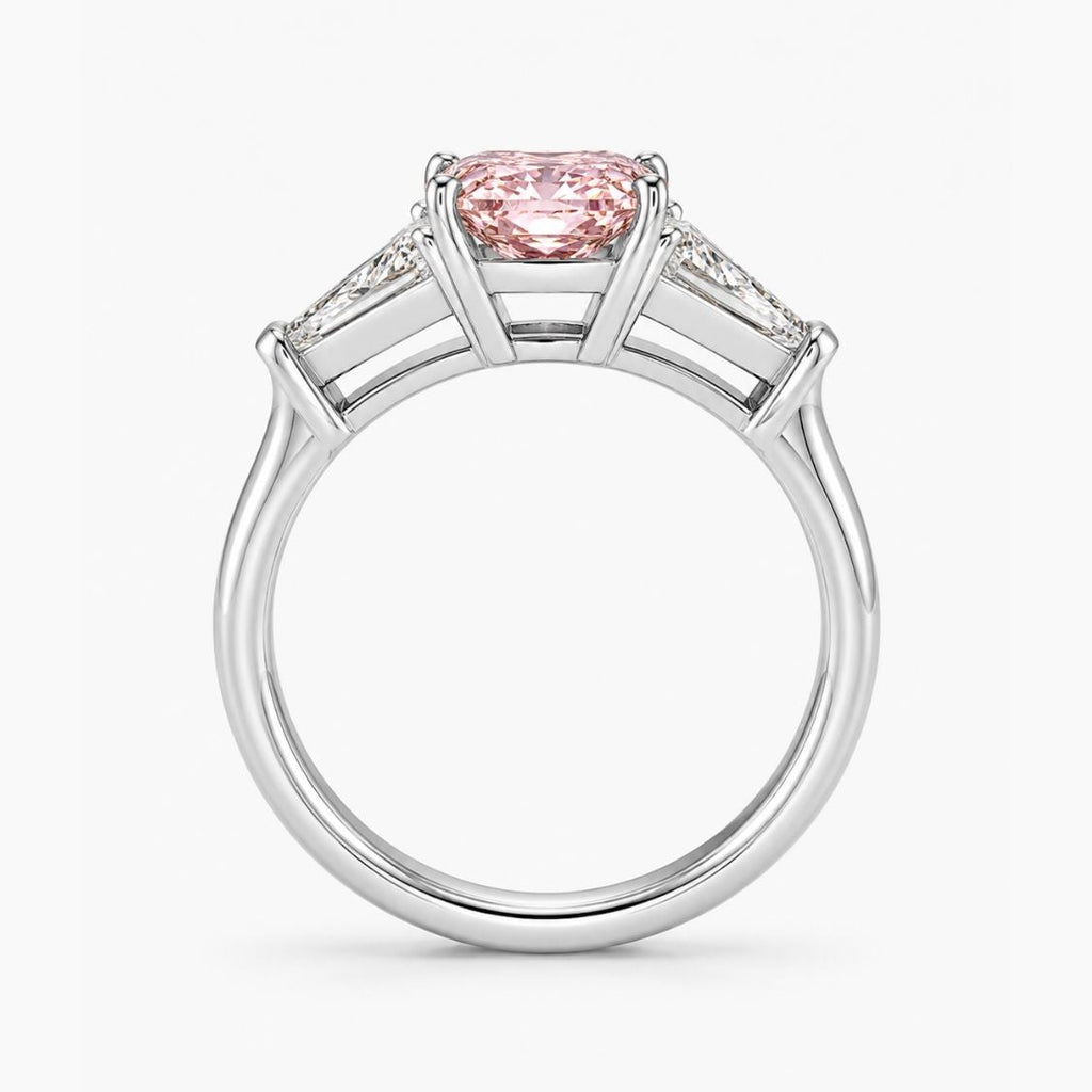 18K Solid Gold Fancy Pink Cushion Trilogy Lab Diamond Ring