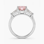 18K Solid Gold Fancy Pink Cushion Trilogy Lab Diamond Ring