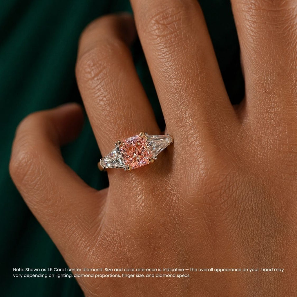 18K Solid Gold Fancy Pink Cushion Trilogy Lab Diamond Ring