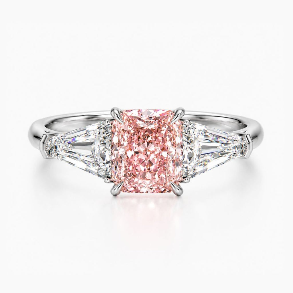 18K Solid Gold Fancy Pink Cushion Trilogy Lab Diamond Ring