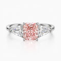 18K Solid Gold Fancy Pink Cushion Trilogy Lab Diamond Ring