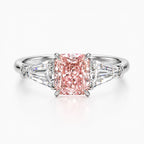 18K Solid Gold Fancy Pink Cushion Trilogy Lab Diamond Ring