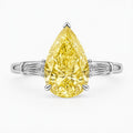Trilogy (Baguette Side Diamonds) Fancy Yellow Pear Lab Grown Diamond Ring in White Gold 18K