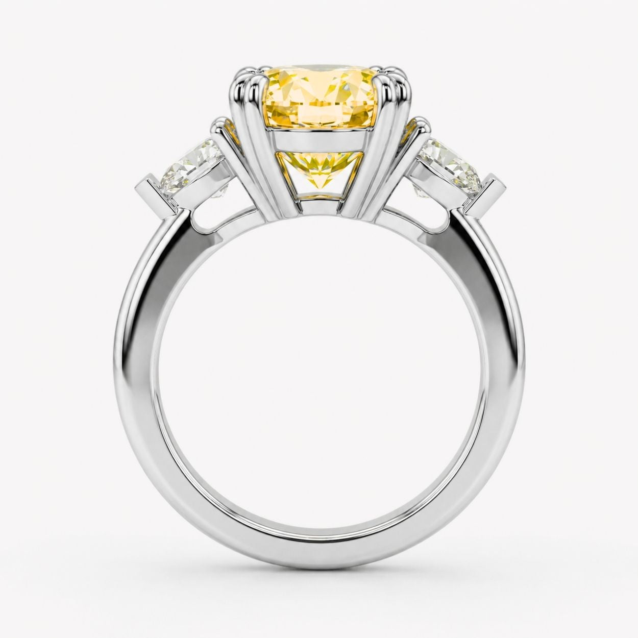 Trilogy Fancy Colored (Blue, Green, Pink, Yellow) Lab Diamond Ring (Heart Side Diamonds) in White Gold 18K - Oval