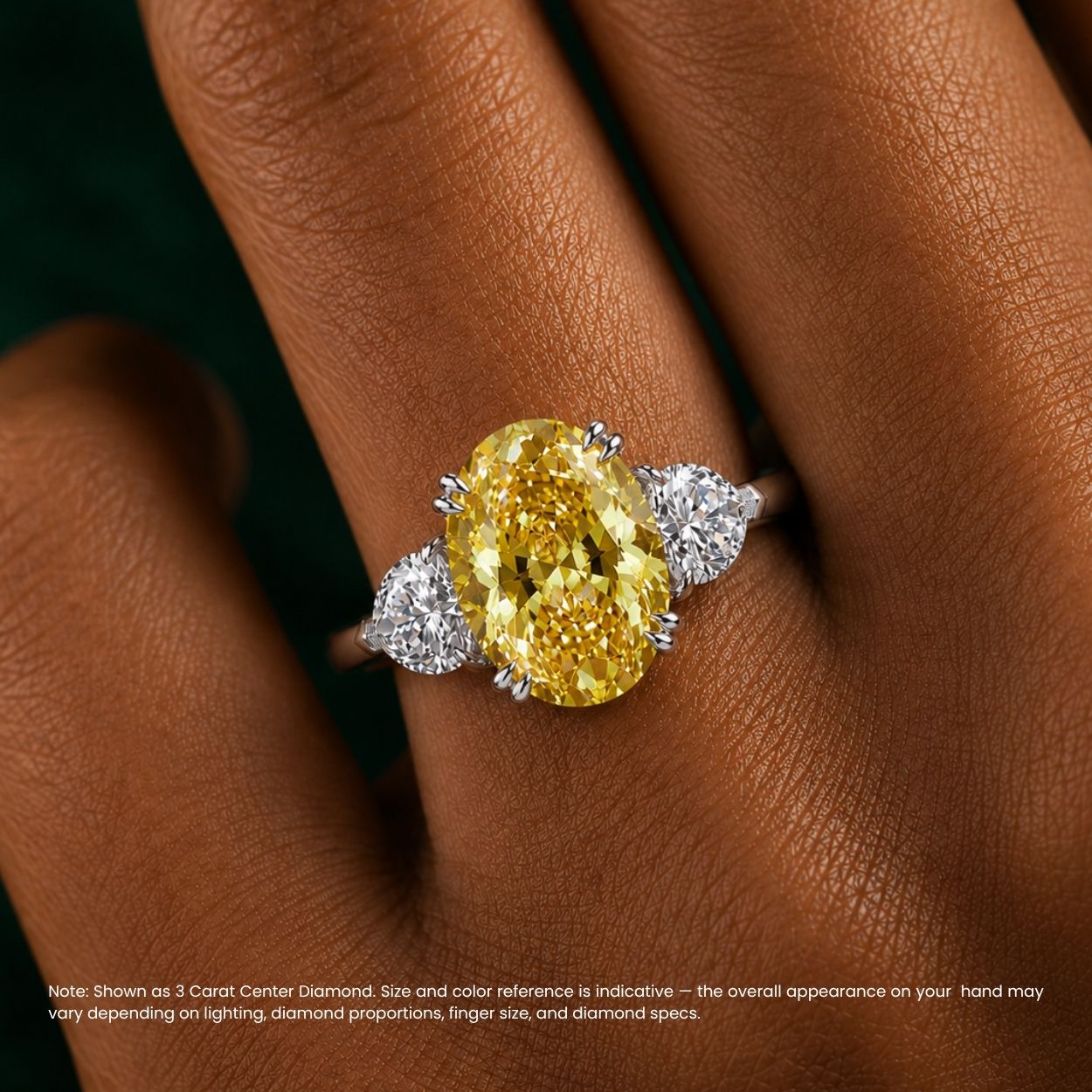 Trilogy Fancy Colored (Pink, Yellow, Green, Blue ) Lab Diamond Ring (Heart Side Diamonds) in White Gold 18K - Oval