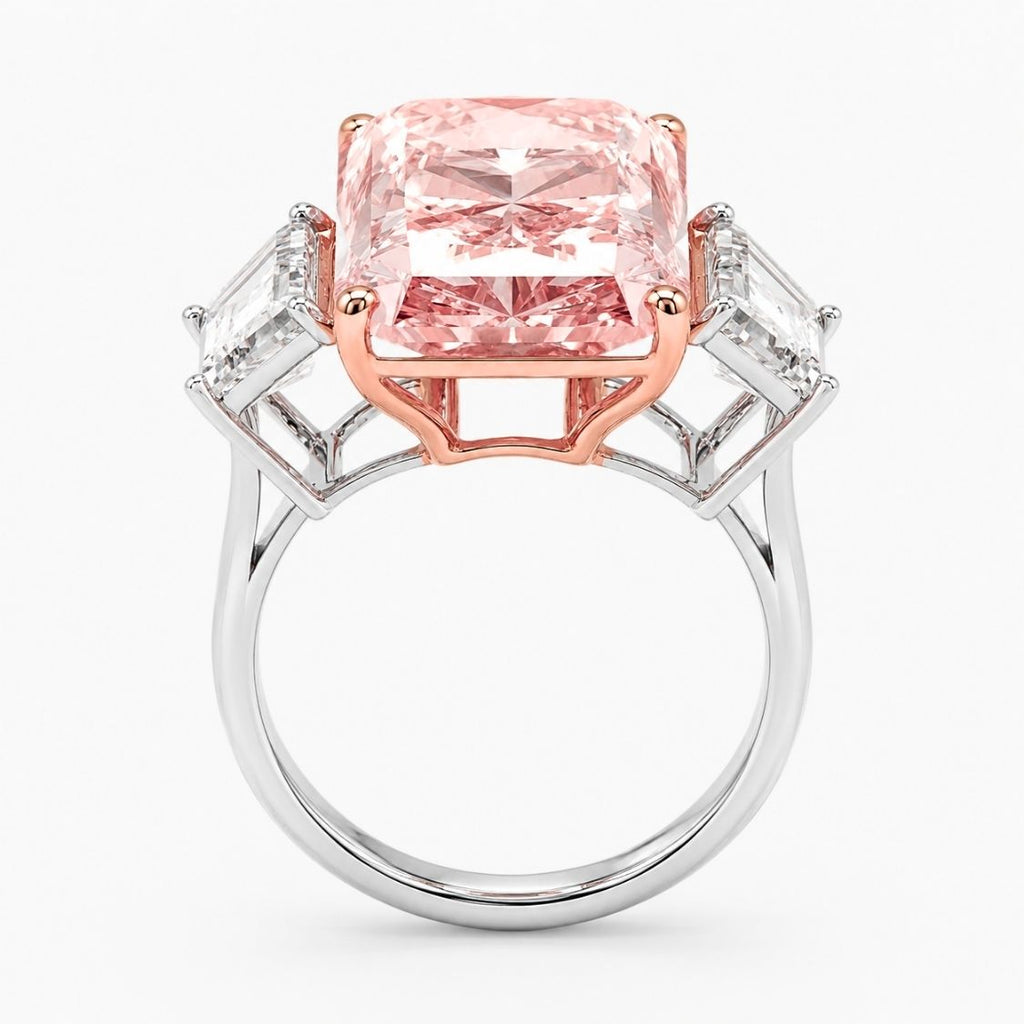 18K Solid Gold Fancy Pink Radiant Trilogy Lab Diamond Ring