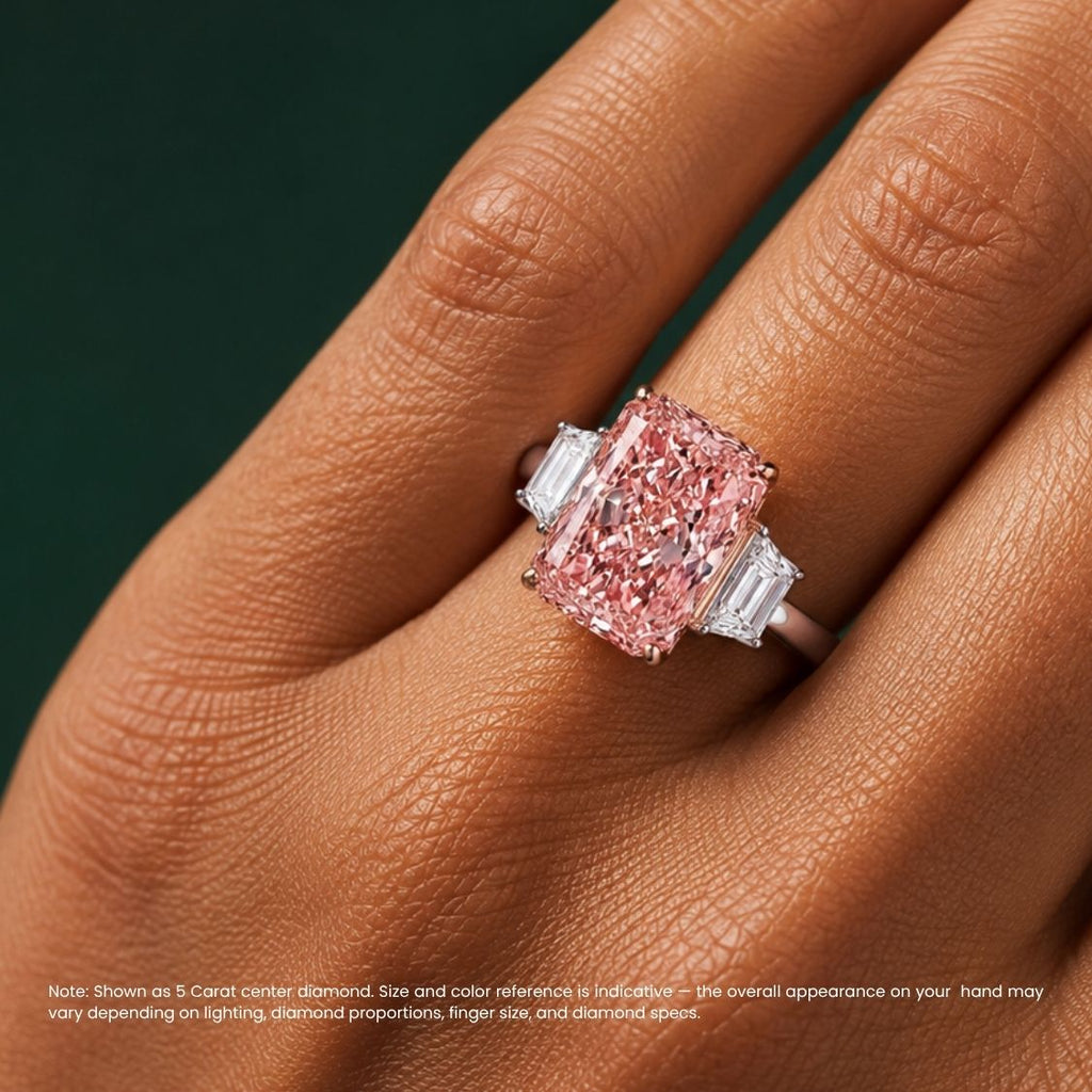 18K Solid Gold Fancy Pink Radiant Trilogy Lab Diamond Ring