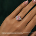 18K Solid Gold Rhea Fancy Pink Oval Trilogy Lab Diamond Ring