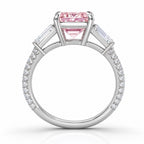 18K Solid Gold Phoebe Fancy Pink Emerald Trilogy Lab Diamond Ring