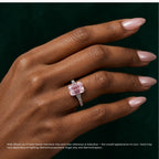 18K Solid Gold Phoebe Fancy Pink Emerald Trilogy Lab Diamond Ring