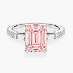 18K Solid Gold Phoebe Fancy Pink Emerald Trilogy Lab Diamond Ring