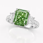 18K Solid Gold Lorina Fancy Green Radiant Trilogy Lab Diamond Ring