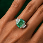 18K Solid Gold Lorina Fancy Green Radiant Trilogy Lab Diamond Ring