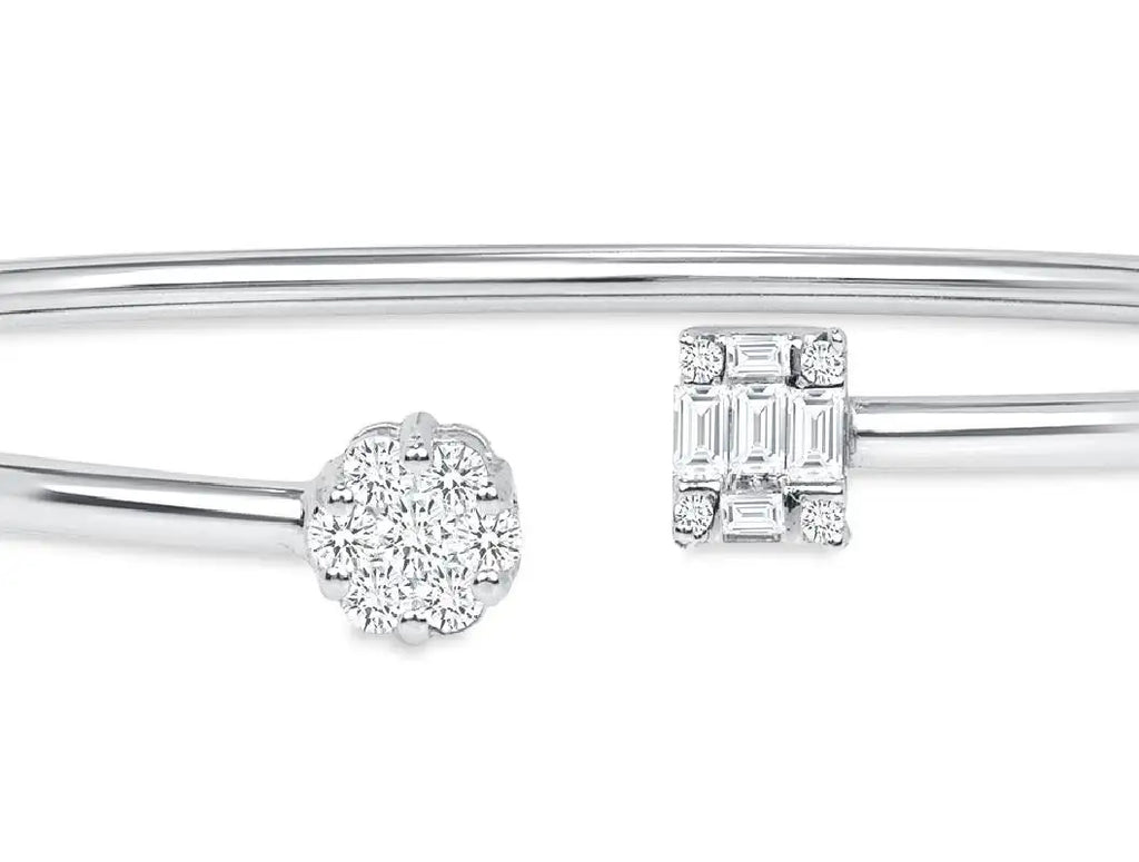 Baguette & Round Lab Diamond ( 1 ct. tw. ) Open Bangle Bracelet  18K Gold