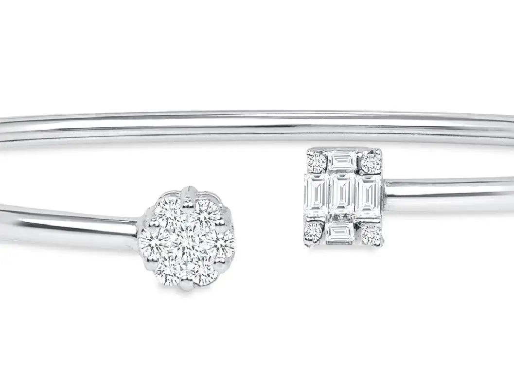 Baguette & Round Lab Diamond ( 1 ct. tw. ) Open Bangle Bracelet  18K Gold