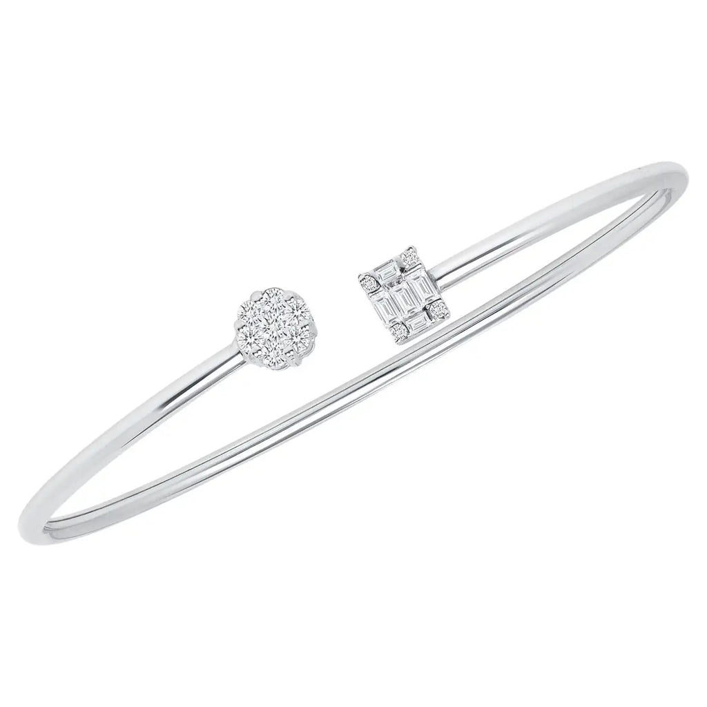 Baguette & Round Lab Diamond ( 1 ct. tw. ) Open Bangle Bracelet  18K Gold