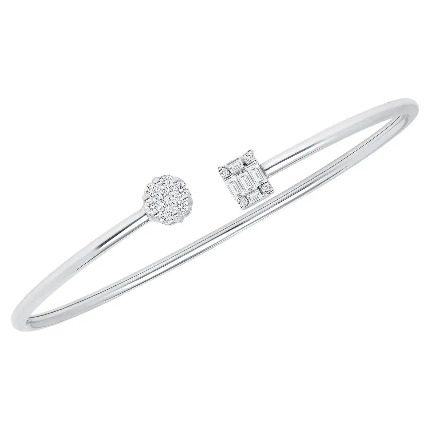 Baguette & Round Lab Diamond ( 1 ct. tw. ) Open Bangle Bracelet  18K Gold
