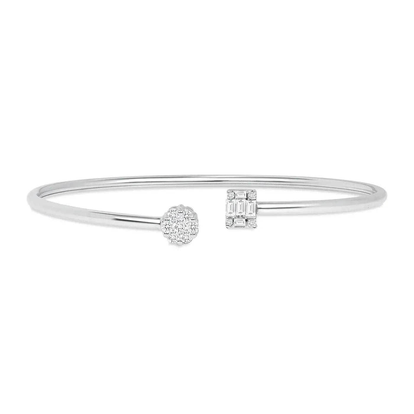 Baguette & Round Lab Diamond ( 1 ct. tw. ) Open Bangle Bracelet  18K Gold