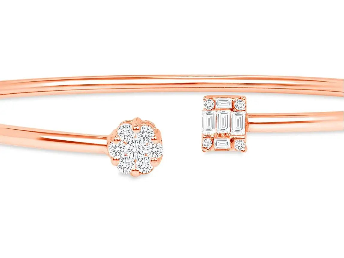 Baguette & Round Lab Diamond ( 1 ct. tw. ) Open Bangle Bracelet  18K Gold