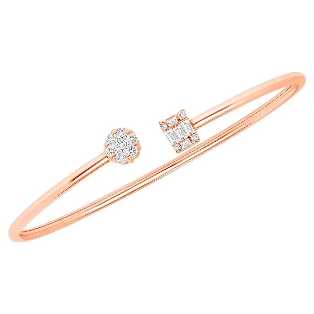 Baguette & Round Lab Diamond ( 1 ct. tw. ) Open Bangle Bracelet  18K Gold