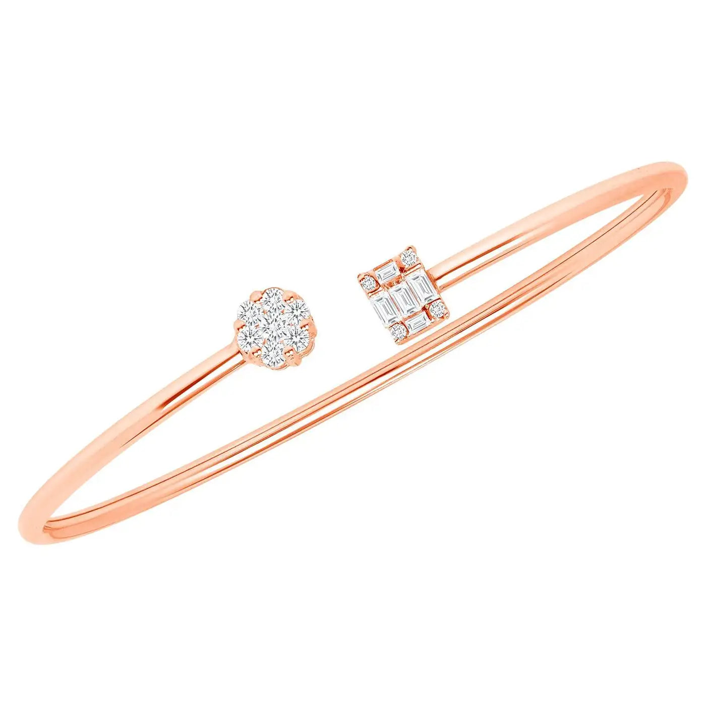 Baguette & Round Lab Diamond ( 1 ct. tw. ) Open Bangle Bracelet  18K Gold