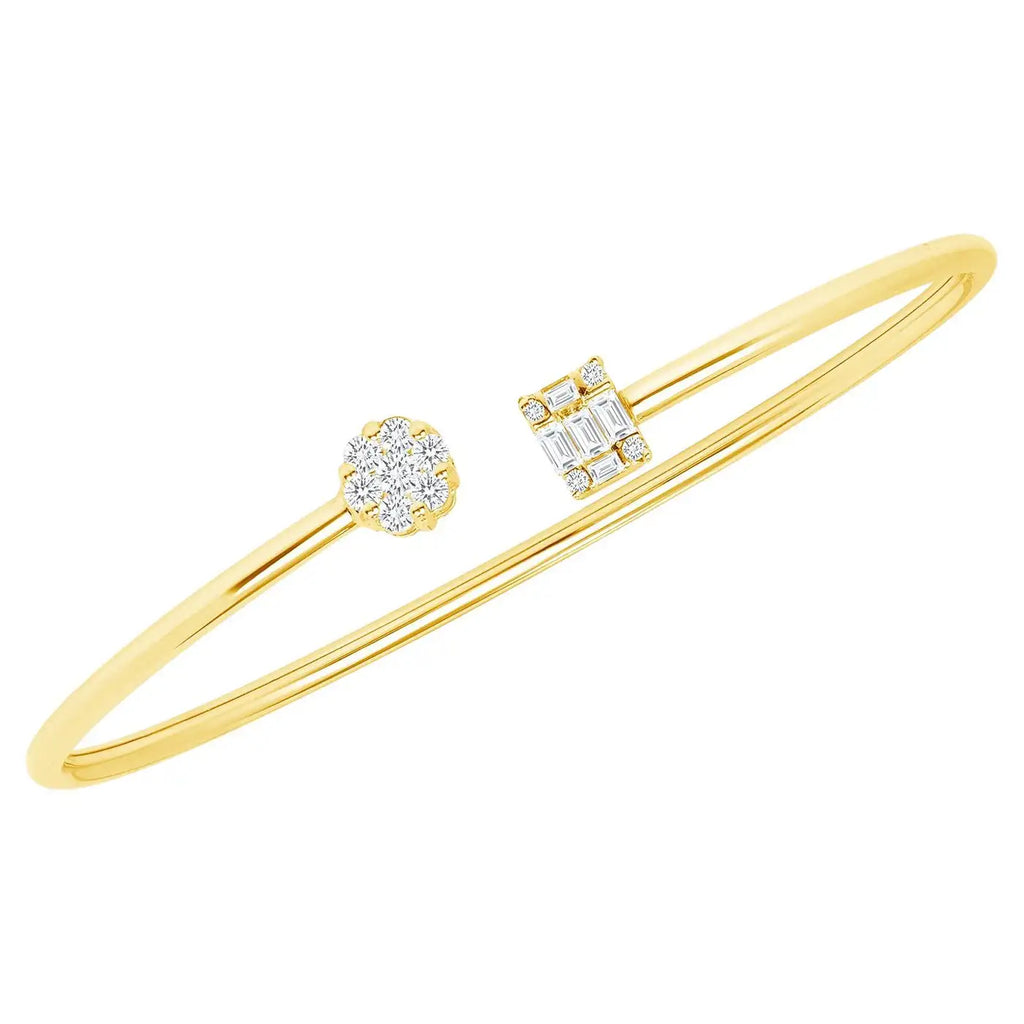 Baguette & Round Lab Diamond ( 1 ct. tw. ) Open Bangle Bracelet  18K Gold
