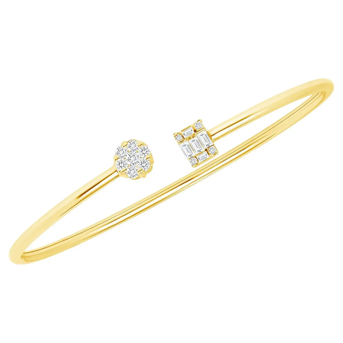 Baguette & Round Lab Diamond ( 1 ct. tw. ) Open Bangle Bracelet  18K Gold