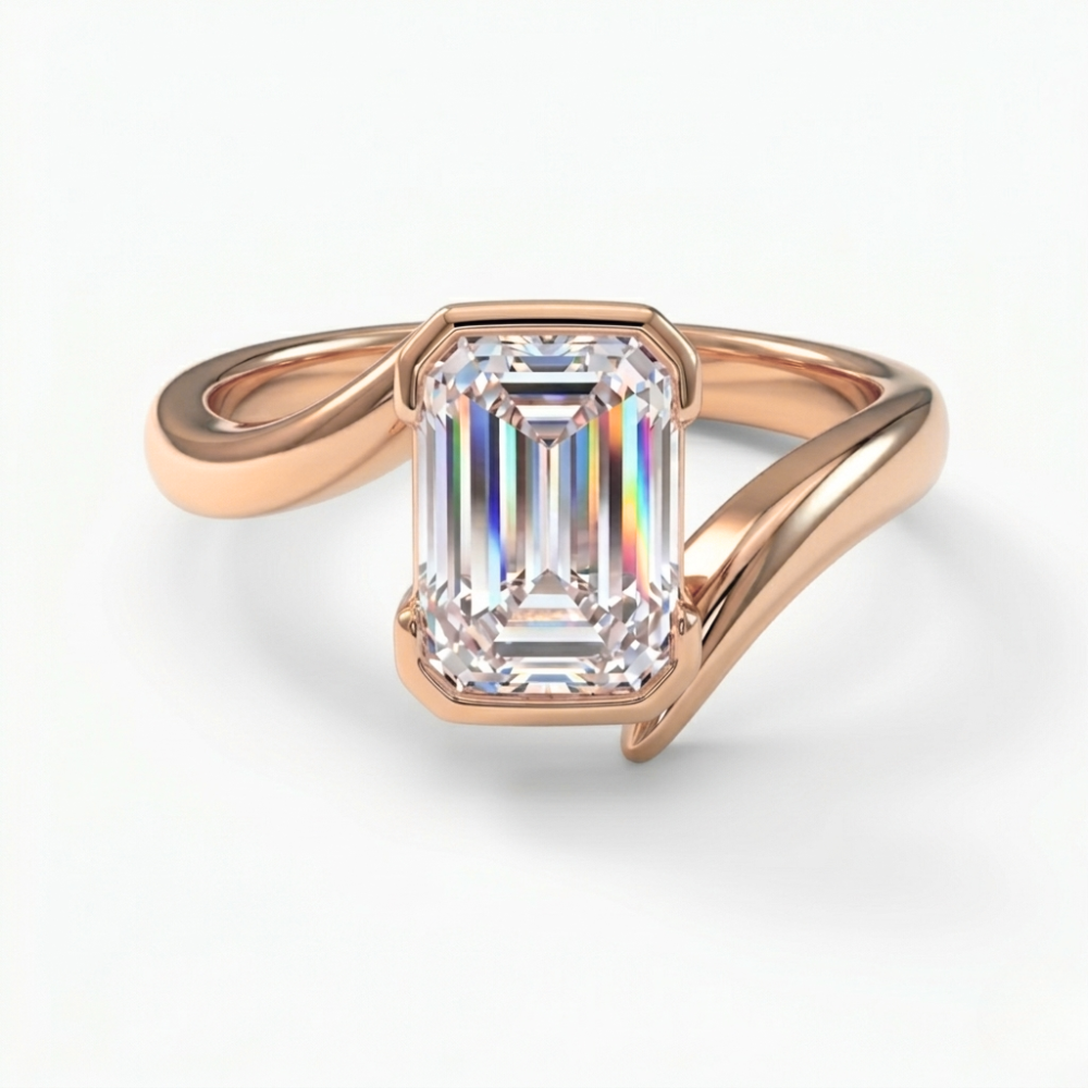 Curved Lab Diamond Engagement Ring Set (2 Rings) in 18K Gold - Emerald