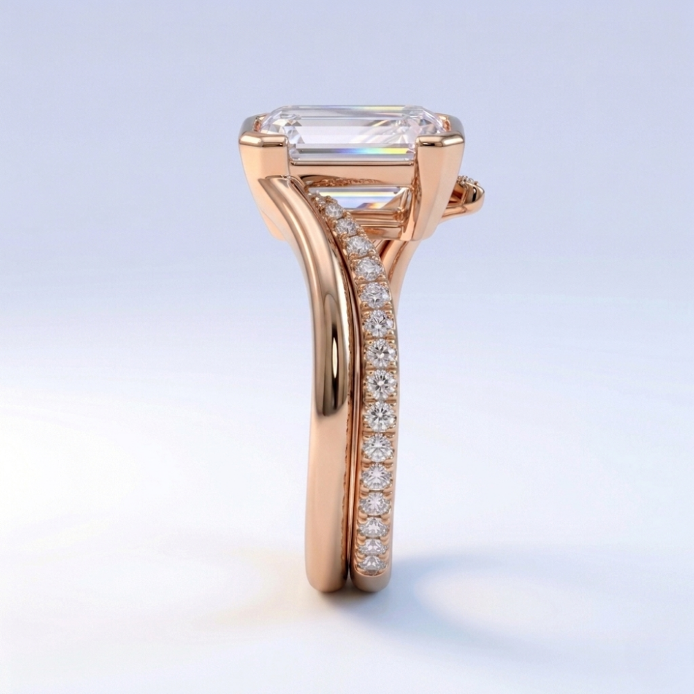 Curved Lab Diamond Engagement Ring Set (2 Rings) in 18K Gold - Emerald