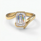 18K Solid Gold Emerald Curved Diamond Bridal Set