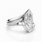 18K Solid Gold Marquise Curved Lab Diamond Ring Set