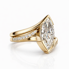 18K Solid Gold Marquise Curved Lab Diamond Ring Set