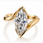 18K Solid Gold Marquise Curved Lab Diamond Ring Set