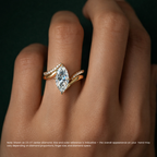 18K Solid Gold Marquise Curved Lab Diamond Ring Set