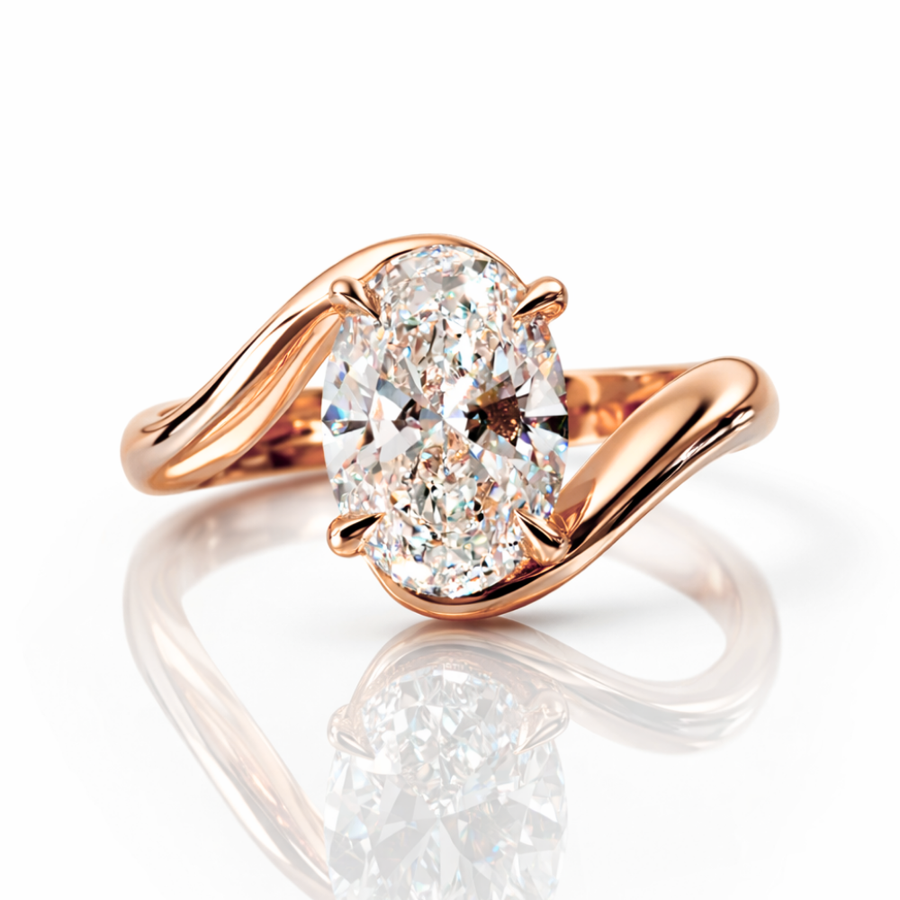 Curved Lab Diamond Engagement Ring Set (2 Rings) in 18K Gold - Oval